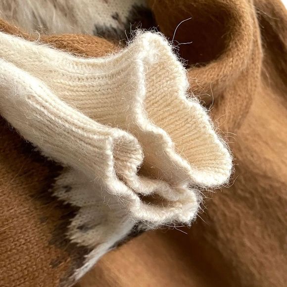 (SOLD) Artesania ALPAFINA Peru Alpaca V-Neck Oversized Sweater Brown Cream XL - Picture 7 of 9